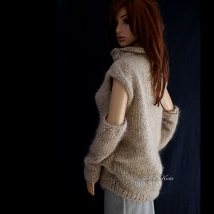 NESSY-SZETT - exkluzív kézzel kötött téli pulóver kesztyűszárral - ruha & divat - női ruha - pulóver & kardigán - Meska.hu