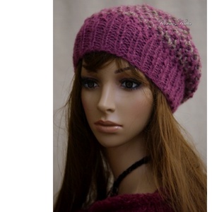 SZILVI-SAPI / bébi-alpaka - trendi kézzel kötött beanie gyapjú sapka / mályva - ruha & divat - sál, sapka, kendő - sapka - Meska.hu
