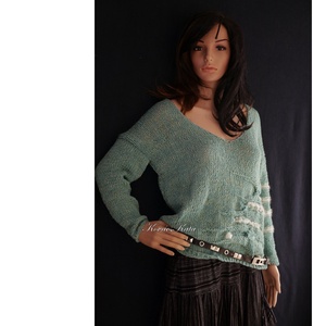BARKA-PULCSI - kézzel kötött extravagáns artsy-design akril pulóver / zöld - ruha & divat - női ruha - pulóver - Meska.hu