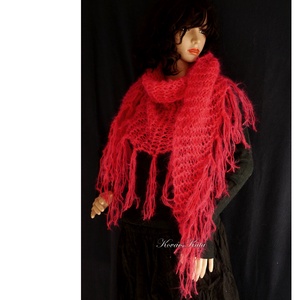 SZELLŐ-KENDŐ - kézzel kötött mohair vállkendő / hot pink - ruha & divat - sál, sapka, kendő - vállkendő - Meska.hu