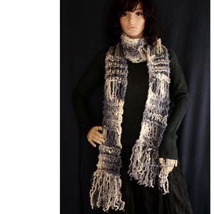FRINGE SHAWL - extra-vastag kézzel kötött hosszú-rojtos sál / szürke batik - ruha & divat - sál, sapka, kendő - sál - Meska.hu