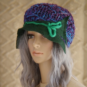CLOCHE-ART - kézzel kötött kalap / lila-zöld  - ruha & divat - sál, sapka, kendő - sapka - Meska.hu