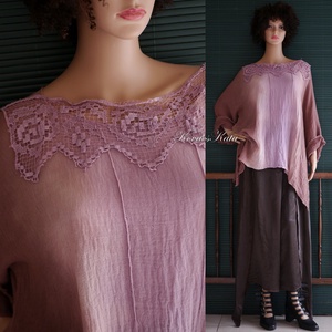 ARTSY GÉZTUNIKA - batikolt design tunika vintage csipkével / orgona, Ruha & Divat, Női ruha, Tunika, Varrás, Festett tárgyak, MESKA