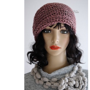 BEANIE / alma - trendi kézzel kötött len-pamut sapka /mályva - ruha & divat - sál, sapka, kendő - sapka - Meska.hu