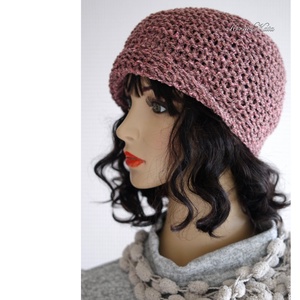 BEANIE / alma - trendi kézzel kötött len-pamut sapka /mályva - ruha & divat - sál, sapka, kendő - sapka - Meska.hu
