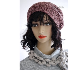 BEANIE / alma - trendi kézzel kötött len-pamut sapka /mályva - ruha & divat - sál, sapka, kendő - sapka - Meska.hu