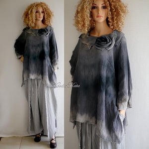 ANTRACITKA - artsy lagenlook design poncsó, géz tunika - ruha & divat - női ruha - poncsó - Meska.hu