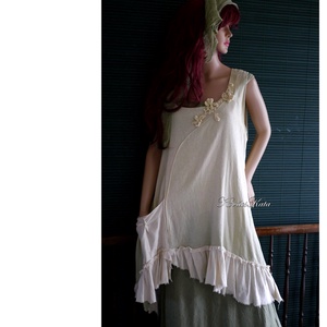 ILMA - burett-selyem tunika, shabby chic kötényruha, Ruha & Divat, Női ruha, Tunika, Festett tárgyak, Varrás, Meska