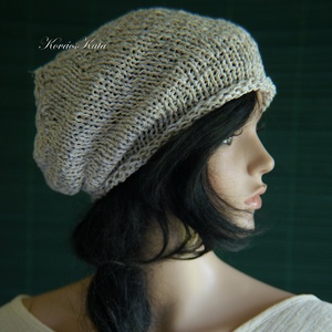 BEANIE / körte - trendi kézzel kötött len-pamut sapka   /palakék  - ruha & divat - sál, sapka, kendő - sapka - Meska.hu