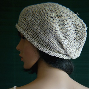 BEANIE / körte - trendi kézzel kötött len-pamut sapka   /palakék  - ruha & divat - sál, sapka, kendő - sapka - Meska.hu