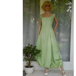 STEFÁNIA - romantikus princessz ruha mull-kendővel / borsózöld - ruha & divat - női ruha - ruha - Meska.hu