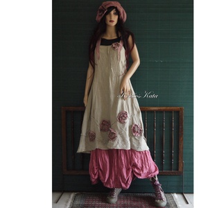 MÁLYVA-RÓZSÁS - lagenlook design kötényruha, Ruha & Divat, Női ruha, Ruha, Varrás, Festett tárgyak, MESKA