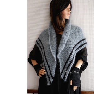 CLAIRE - exkluzív kézzel kötött vállkendő / slate - ruha & divat - sál, sapka, kendő - vállkendő - Meska.hu