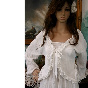 AIDA - lagenlook géz-kabátka / fehér - ruha & divat - női ruha - bolero - Meska.hu