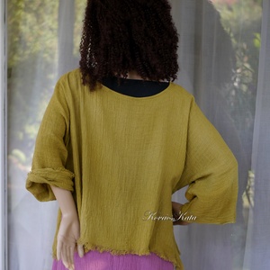 KIRA - lagenlook géz-kabátka / mustár - ruha & divat - női ruha - bolero - Meska.hu