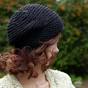 BEANIE / alma - trendi kézzel kötött pamut sapka / fekete - ruha & divat - sál, sapka, kendő - sapka - Meska.hu