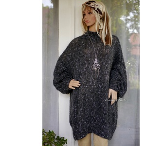 COLETTE - oversized kézzel kötött trendi pulóver ruha / sötétszürke - Meska.hu