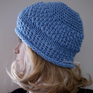 BEANIE / körte - trendi kézzel kötött-pamut sapka /égkék - ruha & divat - sál, sapka, kendő - sapka - Meska.hu