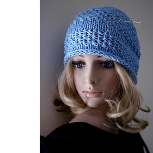 BEANIE / körte - trendi kézzel kötött-pamut sapka /égkék - ruha & divat - sál, sapka, kendő - sapka - Meska.hu
