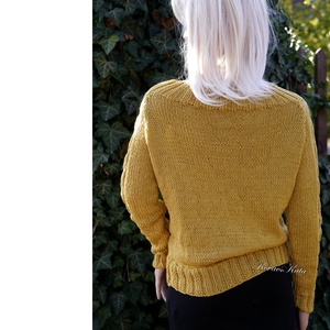 BABETTE - exkluzív kézzel kötött merino-pamut design pulóver / okker  - ruha & divat - női ruha - pulóver - Meska.hu