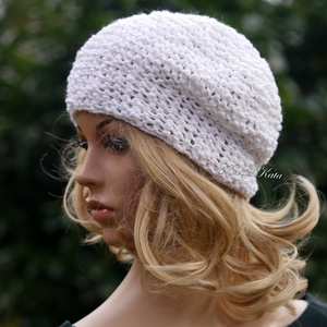 BEANIE / alma - trendi kézzel kötött pamut sapka / hófehér, Ruha & Divat, Sál, Sapka, Kendő, Sapka, Kötés, MESKA