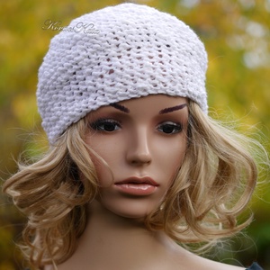 BEANIE / alma - trendi kézzel kötött pamut sapka / hófehér - ruha & divat - sál, sapka, kendő - sapka - Meska.hu