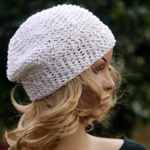 BEANIE / alma - trendi kézzel kötött pamut sapka / hófehér - ruha & divat - sál, sapka, kendő - sapka - Meska.hu