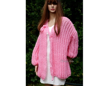 PINKY - kézzel kötött exkluzív mohair kardigán, Ruha & Divat, Női ruha, Pulóver, Kötés, MESKA