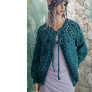 ANICA - trendi kézzel kötött gyapjú kardigán, pulóver  / zöld - ruha & divat - női ruha - pulóver & kardigán - Meska.hu