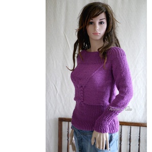 MADIE / merinó-pamut - kézzel kötött pulóver / hanga - ruha & divat - női ruha - pulóver - Meska.hu