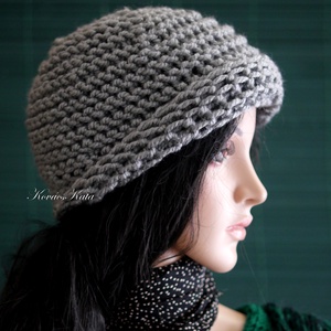 BEANIE/chunky - trendi kézzel kötött téli akril sapka / antracit-szürke - ruha & divat - sál, sapka, kendő - sapka - Meska.hu