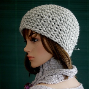 BEANIE/chunky - trendi kézzel kötött téli akril sapka / világos-szürke - ruha & divat - sál, sapka, kendő - sapka - Meska.hu