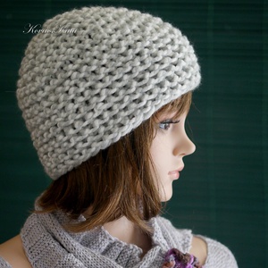 BEANIE/chunky - trendi kézzel kötött téli akril sapka / világos-szürke - ruha & divat - sál, sapka, kendő - sapka - Meska.hu