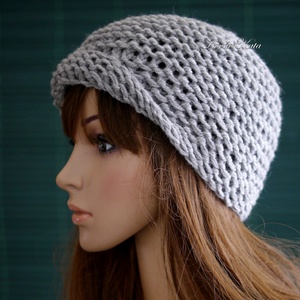 BEANIE/chunky - trendi kézzel kötött gyapjú sapka / szürke - Meska.hu