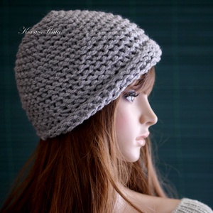 BEANIE/chunky - trendi kézzel kötött gyapjú sapka / szürke - ruha & divat - sál, sapka, kendő - sapka - Meska.hu