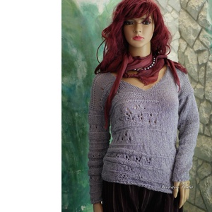 BARKA BabyAlpaca Silk - kézzel kötött exkluzív artsy-design pulóver / acélszürke, Ruha & Divat, Női ruha, Pulóver, Kötés, MESKA