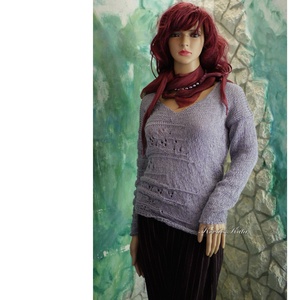 BARKA BabyAlpaca Silk - kézzel kötött exkluzív artsy-design pulóver / acélszürke - ruha & divat - női ruha - pulóver - Meska.hu
