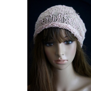 BEANIE / körte - trendi kézzel kötött pamut sapka / rózsaszín - ruha & divat - sál, sapka, kendő - sapka - Meska.hu