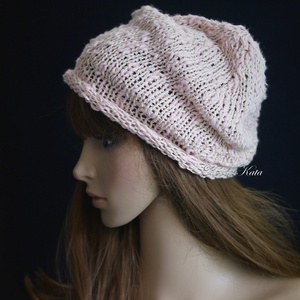 BEANIE / körte - trendi kézzel kötött pamut sapka / rózsaszín, Ruha & Divat, Sál, Sapka, Kendő, Sapka, Kötés, MESKA