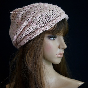 BEANIE / körte - trendi kézzel kötött pamut sapka / rózsaszín - ruha & divat - sál, sapka, kendő - sapka - Meska.hu