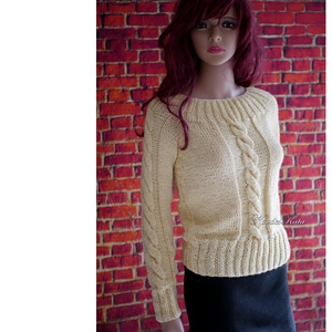 BABETT BabyAlpaca Silk - exkluzív kézzel kötött chunky design pulóver / vanília - ruha & divat - női ruha - pulóver - Meska.hu