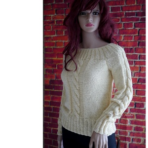 BABETT BabyAlpaca Silk - exkluzív kézzel kötött chunky design pulóver / vanília - ruha & divat - női ruha - pulóver - Meska.hu