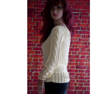 BABETT BabyAlpaca Silk - exkluzív kézzel kötött chunky design pulóver / vanília - ruha & divat - női ruha - pulóver - Meska.hu