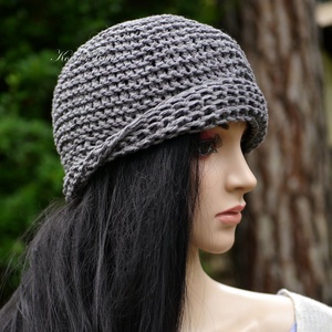 BEANIE / alma - trendi kézzel kötött pamut-len sapka / cink  - Meska.hu