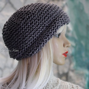 BEANIE / alma - trendi kézzel kötött pamut-len sapka / cink  - ruha & divat - sál, sapka, kendő - sapka - Meska.hu
