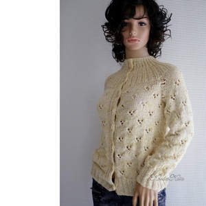 PATRÍCIA BabyAlpaca Silk - kézzel kötött exkluzív kardigán, pulóver / vanília - ruha & divat - női ruha - pulóver - Meska.hu