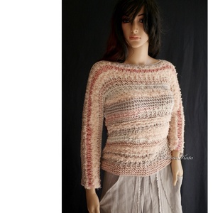 LÉNA / TAVASZVÁRÓ - kézzel kötött artsy design pulóver - ruha & divat - női ruha - pulóver - Meska.hu