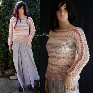 LÉNA / TAVASZVÁRÓ - kézzel kötött artsy design pulóver - ruha & divat - női ruha - pulóver - Meska.hu