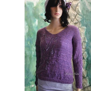 BARKA BabyAlpaca Silk - kézzel kötött exkluzív artsy-design pulóver / lila, Ruha & Divat, Női ruha, Pulóver, Kötés, MESKA
