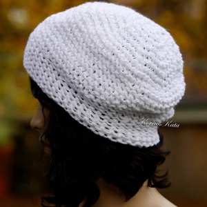 BEANIE/fehér - trendi kézzel kötött pamut sapka - ruha & divat - sál, sapka, kendő - sapka - Meska.hu